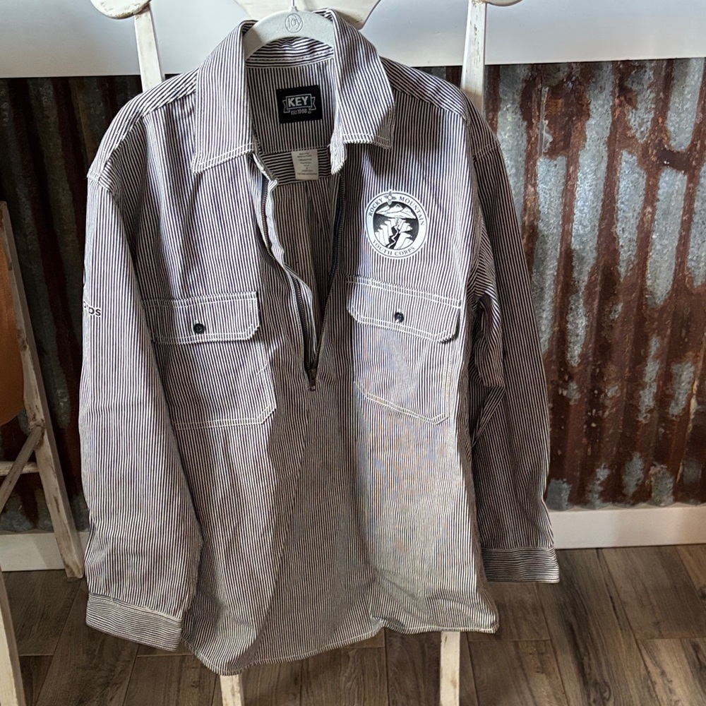 Men's Striped Work Shirt- Black and White.   Denim fabric